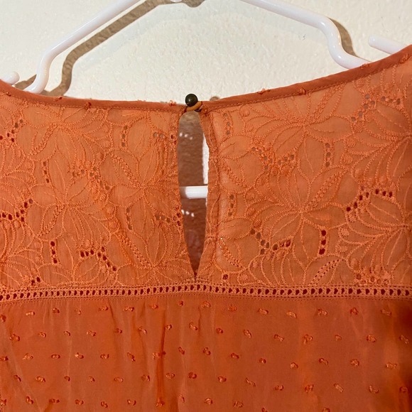 Sundance Susannah Blouse Size Medium Orange Ruffle Swiss Dot Eyelet - Picture 5 of 6